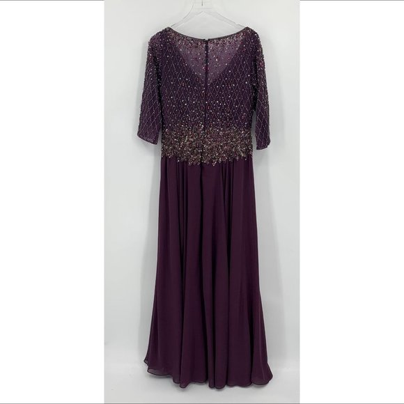 Marsoni formal gown maxi dress beading chiffon plum purple silver MOB 12 - Picture 6 of 7